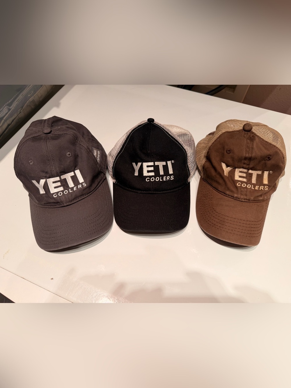 Yeti Black Grey and Brown Logo Trucker Hats